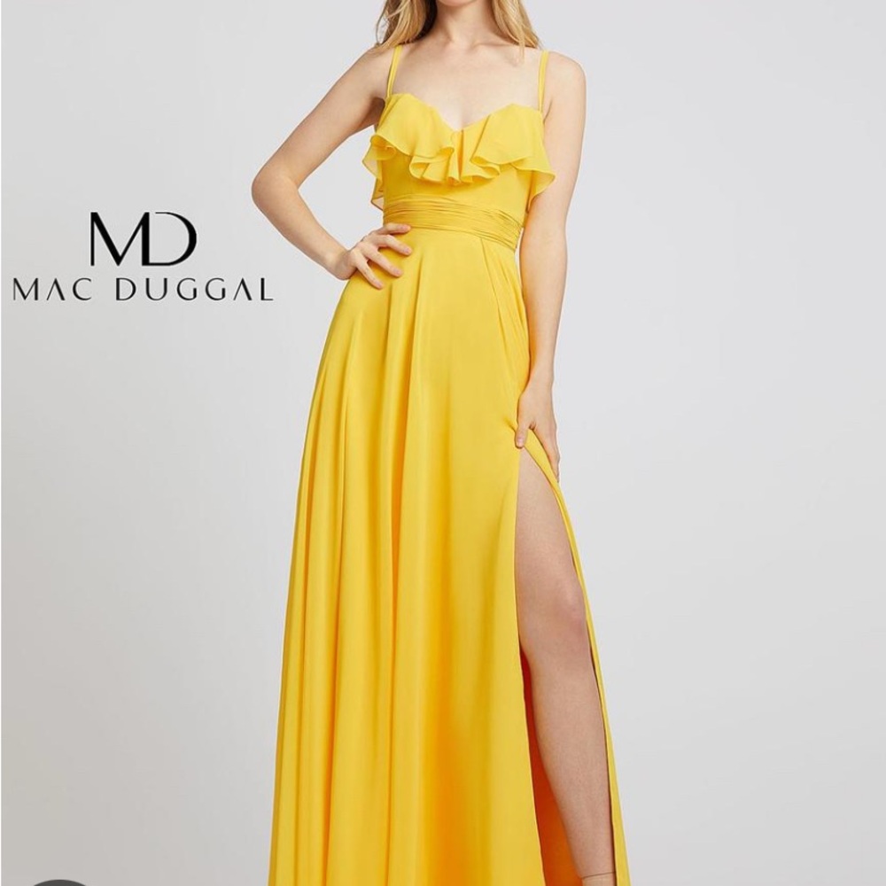 Mac Duggal Yellow Maxi Dress with Elegant Silhouette